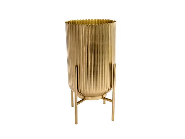 6" ROUND RIBBED PLANTER WITH STAND (GOLD)